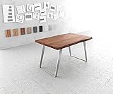 DELIFE Esszimmertisch Edge Akazie Braun 140x90 XL Edelstahl Schräg Live-Edge Gestell: Edelstahl Schräg