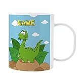 Striefchen® niedliche Kindertasse aus Kunststoff mit Aufdruck des Namens - für Jungen und Mädchen Dino