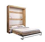 KRYSPOL Bett im Schrank CASE 160x200 cm, Vertikal, Kinderzimmer, Jugendzimmer, Modern Design (160 x 200 cm), Eiche Kraft Gold + Schwarz Matt