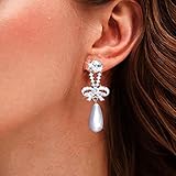 Atentuyi Perle Tropfen Ohrringe Silber Hochzeit Strass Ohrringe Braut Kronleuchter Ohrringe Für Bräute Brautjungfern Cz Quaste Baumeln Ohrringe Frauen Perle Ohrringe Bogen Kristall Ohrringe Schmuck