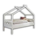JULETTA Stilvolles Einzelbett 90 x 200 cm mit Himmelvorrichtung - Komfortables Jugendzimmer Bett aus massiver Kiefer, Weiß - 98 x 170 x 209 cm (B/H/T)