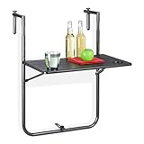 Relaxdays Balkonhängetisch klappbar, 3-Fach höhenverstellbar, Tischplatte in Holz-Optik B x T: 59,5 x 36 cm, schwarz