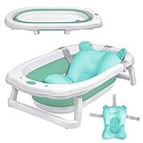 UISEBRT Faltbare Baby Badewanne Babywanne Kinderbadewanne Baby-Duschwanne mit Ergonomischem Badekissen Platzsparend Anti Rutsch Badewanne für Neugeborene, Babys ab 0 Monaten, Grün