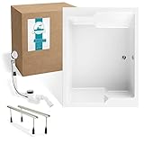 Calmwaters® XXL Badewanne 190 x 154 cm in Weiß, Acrylwanne mit Wannenfüßen, Mini-Pool 2 Sitzflächen, Liegefläche: 125 cm, 560 l, Wanne mit Ab- und Überlaufgarnitur, 99000338