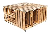 Moooble 1x geflammter Couchtisch Holz aus Kisten mit Glasplatte und Rollen | 81x81x44 cm | durch Verschiedene Regalböden extra viel Platz