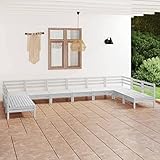 BULANED 10-TLG. Garten-Lounge-Set, Gartenmöbel Set, Balkon Möbel, Balkon Lounge, Gartenlounge, Gartensofa, Loungesofa, Möbel Für Balkon, Weiß Massivholz Kiefer