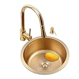 Küchenspüle Edelstahl Waschbecken Badewanne Einzelbecken Nano Gold Edelstahl Küchenspüle Küche Einzelbecken Spülbecken Set Bar Mini Runde Spüle Einfache Reinigung