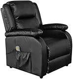 Hommdiy Massagesessel Vibrierender Heizung Massage TV Sessel Fernsehsessel Relaxsessel Ruhesessel Polstersessel Liegesessel Lounge Kunstleder (Schwarz)