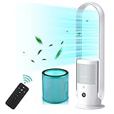 U ULTTY Rotorloser Ventilator mit Luftreiniger, Turmventilator Leise mit Fernbedienung, Touch, 8H Timer, HEPA-Filter 99,97%, 80cm 90° Oszillation Bladeless Fan für Schlafzimmer Heim, CR022 Weiß