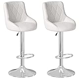 JOISCOPE Barhocker 2er Set, Küchenhocker, Tresenhocker mit Rückenlehne, Barstuhl, Polsterhocker, Thekenhocker Höhenverstellbar, PU-Leder, Stühle für Küche, Bar, Café, Büro usw(C-Stil, Weiß)
