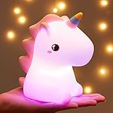 One Fire Einhorn Nachtlicht Kinder, 16 Farben Kawaii Nachtlicht Baby, LED Nachttischlampe Babyzimmer, Silikon Stilllicht Dimmbar Touch für Einhorn Geschenke für Mädchen, Cute Nachtlampe Kinderzimmer