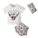 Zylione Neugeborene Kleinkinder Kinder Mädchen Kleidung Brief Top Cartoon Leopard Shorts Stirnband 3-teiliges Outfit Set 5t Weihnachten Outfit Mädchen