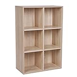 VASAGLE Bücherregal mit 6 Fächern, Holzregal, Würfelregal, Aufbewahrungsregal, 65,5 x 97,5 x 30 cm, Eichen-Optik, LBC203H