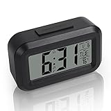 Vicloon Wecker Digital,LCD Display Tischuhr mit Snooze,12/24 Stunden,Datum,Temperaturanzeige,Timer-Funktion,Batteriebetrieben für Schlafzimmer Home Office Reisen(Schwarz)