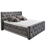 Lomadox Boxspringbett Hotelbett Doppelbett mit Beleuchtung CHRISTCHURCH-09, 180 x 200 cm, dunkelgrau (Elephant), Tonnentaschenfederkern, Kaltschaumtopper, Bettkasten