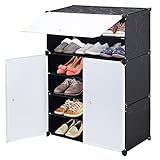 schuhschrank,schuhregal hoch,Tragbare Schuhaufbewahrung Regal, Staubdichtes Schuhschrank,Modular Schuhständer mit Tür,Schuhe Hausschuhe Aufbewahrungsbox,Organizer für Schrank,61*31*93cm,schwarz+weiß