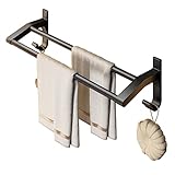 Handtuchhalter Ohne Bohren Bad Doppel Handtuchstange Aluminium Selbstklebend Wandmontage Badetuchhalter Mit Handtuchhaken Für Badezimmer Küche, Zwei Arten Der Installation,70cm