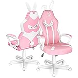 JOYFLY Pink Gaming Stuhl Bürostuh Computerstuhl PU-Leder Ergonomische Gamer Stühle mit Süßen Hasenohren und Schwanz Höhenverstellbar Lordosenstütze(Rosa)