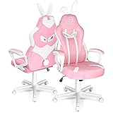 JOYFLY Pink Gaming Stuhl Bürostuh Computerstuhl PU-Leder Ergonomische Gamer Stühle mit Süßen Hasenohren und Schwanz Höhenverstellbar Lordosenstütze(Rosa)