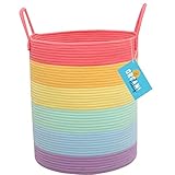 OrganiHaus Wäschekorb Kinderzimmer | Wäschekorb Henkel | Wäschekorb Rund | Laundry Baskets | Wäschekorb Kinder | Baumwollkorb | Korb Rund Groß | Blanket Basket | Korb Groß 38x45 - Regenbogen