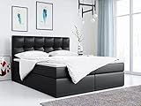 MKS MEBLE Boxspringbett - Doppelbett - Polsterbett mit Multipocket-Matratze und Topper - Kunstlederbett mit Bettkasten - Stauraumbett H3 - RICO 180X200 Schwarz