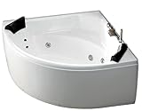 XXL Whirlpool Badewanne Paris MADE IN GERMANY mit 8 Massage Düsen LED Beleuchtung Licht 155 x 155 cm Luxus Eckwanne Spa runde Eckbadewanne innen günstig (Mit Messing Armaturen)