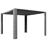 Festnight Metall Garten Pavillon Pergola 3x3 m, Pergola Wasserdicht Sonnendach mit Schiebedach, Vorhängen, Gartenpavillon Mit Markisenschutz für Garten Terrasse, UV Beschattung, Grau