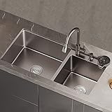 Küchenspüle Edelstahl Waschbecken Drop-in-Küchenspüle mit Doppelbecken, Aufgesetzte Küchenspüle, Küchenspüle aus Edelstahl, 8 Zoll tief, Doppelbecken-Küchenspüle mit Zubehör