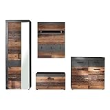 trendteam smart living Garderobe 4-teilige Set Kombination Indy, 265 x 192 x 37 cm Front Old Wood, Korpus und Absetzung Graphit Grau Matera mit viel Stauraum