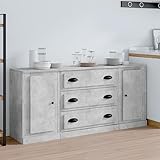 Youuihom Freistehende Schränke, Lagerschränke, Schränke für Tafelgeschirr, Geeignet für Wohnzimmer, Schlafzimmer, Bäder, Flure, Sideboards 3 STK. Betongrau Holzwerkstoff