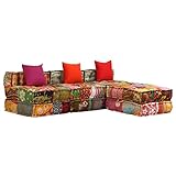 vidaXL Pouf 3-Sitzer Modular Patchwork Stoff Schlafsofa Couch Sofa Lounge