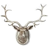 Hirschkopf Tierkopf Wanddekoration, Wanddekoration Skulptur, Geweih Deko Wand Hirschkopf Wanddeko, Moderne Wohnzimmer Bar Wandbehang Dekorationen,Silver