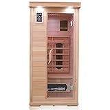 Dewello Infrarotkabine Infrarotsauna Windsor 90cm x 90cm für 1-2 Personen aus Hemlock Holz mit Keramikstrahler, Bodenstrahler, LED-Farblicht, Bluetooth, FM,MP3,USB