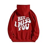 wjiNFDFG Damen Pulli Schwarz Brief Print Hoodie Langarm Kapuzen Sweatshirt Top Pullover Slogan Graphic Drop Shoulder Kordelzug Hoodie Weiser Pulli