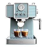 Cecotec Express Power Espresso 20 Tradizionale Light Blue, 1350 W, Espresso und Cappucicno, 20 Bars und Thermoblock, Verdampfer, Manometer, Vintage-Design, Fassungsvermögen 1,5 Liter, Hellblau