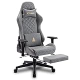 symino Gaming Stuhl Ergonomischer Bürostuhl Racing Stil Schreibtisch Stuhl mit 3D Armlehne, Vintage Style PU Leder PC Stuhl mit Fußstützen（Grau）