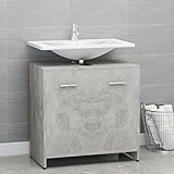 KIPPOT Waschtischschrank, Badezimmerschrank, Sperrholz, Betongrau, 60 x 33 x 61 cm, mit viel Stauraum + leicht zu reinigen für das Waschbecken im Badezimmer