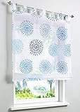 ESLIR Raffrollo mit Schlaufen Gardinen Küche Raffgardinen Transparent Schlaufenrollo Vorhänge Kreis-Motiven Modern Voile Blau BxH 120x140cm 1 Stück