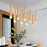 LED Wood Pendant Light Creative Match Shape Dining Table Hanging Lamp Warm White Light (3000K) Chandelier Adjustable Height Dining Room Lamp Pendant Lamp Office Study Ceiling Lamp (9 Heads)
