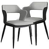 MDHP Moderne Esszimmerstühle 2er Set, Gepolsterter Küchenstuhl mit Hohlem Rücken und Metallbeinen, PU Leder Beistellstuhl Armstühle für Wohnzimmer, Schlafzimmer(46x49x80cm(18x19x31inch), Grey 1)