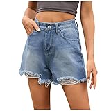 Generisch Hochtaillierte Shorts, Sexy Shorts Für Frauen Jean Shorts High Tailleed Damenkleidung Sommer Damen Mode Ripped Fransen Shorts Knopf Taschen Casual Denim Shorts Jean Stretch (XL, Blau)