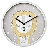 Hama Kinder Wanduhr 'Lucky Lion' ohne Ticken (runde Kinderuhr mit Löwen Motiv, batteriebetriebene Quarz Wanduhr mit Sekundenzeiger, Kinderzimmer, ideal als Lernuhr, Durchmesser 25 cm) weiß