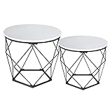 Ribelli 2er Set Beistelltisch– Holzplatte auf stabilem Metallgestell – Couchtisch mit Korbfunktion, Wohnzimmertisch Korbtisch Metalltische ideal für Wohnzimmer, Schlafzimmer, Büro, Weißes Holz/Schwarz