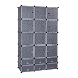 KVKVEU Regalsystem, 10/12/16/20 Würfel, Kleiderschrank aus Kunststoff, mit Türen, Schuhregal, Steckregal, Platzsparendes, Aufbewahrung von Kleidung, Schuhen etc. (Weiß-2, 140 x 45 x 175 cm)