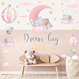 KAIRNE Rosa Babyzimmer Wandsticker,Baby Elefant Wandtattoo,Wandtattoo Kinderzimmer Mädchen,Heißluftballon Wandaufkleber,Tiere Kinder Warme Zitate Wandsticker Mädchen Schlafzimmer Wanddeko Geschenk