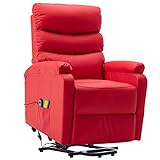 vidaXL Massagesessel, Verstellbar Sessel mit Aufstehhilfe, Fernsehsessel Relaxsessel mit Liegefunktion, Liegesessel Aufstehsessel Polstersessel, Rot Kunstleder