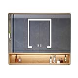 Massivholz Badezimmer Intelligenter versteckter faltbarer Fengshui Spiegelschrank Einzellicht Lagerregal Schichtplatzierung Große Kapazität Stauraum (Farbe: Holzfarbe, Größe: 78 x 98 cm)