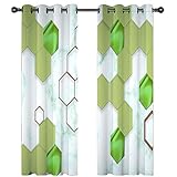 Homxi Wohnzimmer Gardinen Blickdicht 2er Set,2 x 132W x 244H cm,Gardinen Blickdicht Kinderzimmer Grün Weiß Hexagon Vorhang mit Ösen