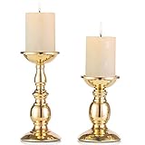 NUPTIO Eisen Säulenständer Kerzenhalter, Tischdekoration Kerzenständer für Hochzeit Party Geburtstag Abendessen Bei Kerzenlicht, Vintage Kerzenständer Hausdekoration, Kupferfarbe (Gold, Klein + Groß)