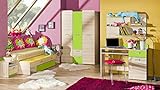 Jugendzimmer Lorento 6 teilig Komplett Set in Esche und Limonengrün mit 2 Kleiderschränken, Funktionsbett, Nachttisch, Schreibtisch, Wandregal